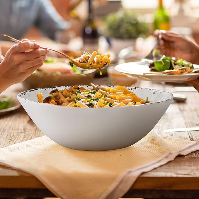 Salad Bowls, 12-Inch Melamine Set in Rustic White