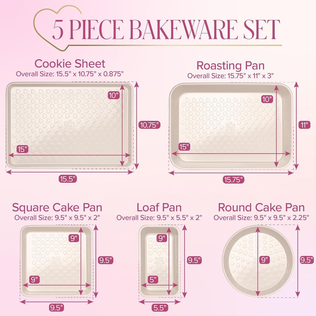 5-Piece Baking Pans Set, Nonstick Heart Pattern Bakeware Set with Heavy Duty – alternate view