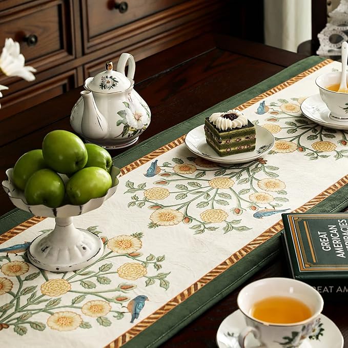Velvet Table Runner, Botticelli Pattern, 12 x 63 Inches, Dining Decor