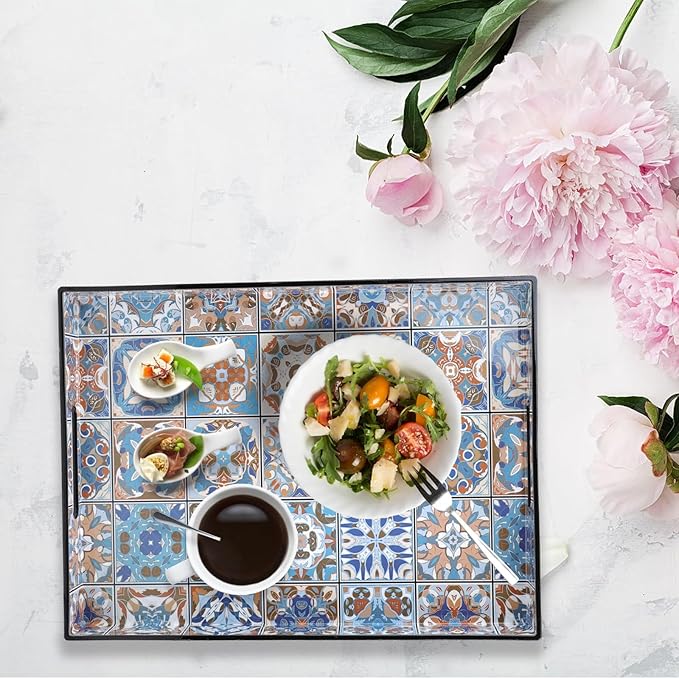 Serving Tray 15.7 x 11.8 Inch Rectangular Plastic with Handles