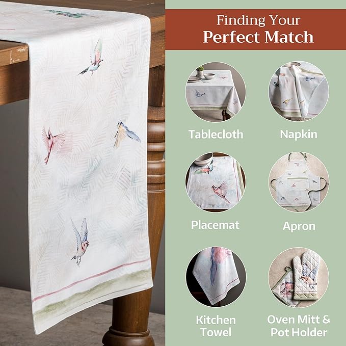 Table Runner, 100% Cotton Double Layer, 14.5 x 72 Inch, Flying Birds Pattern