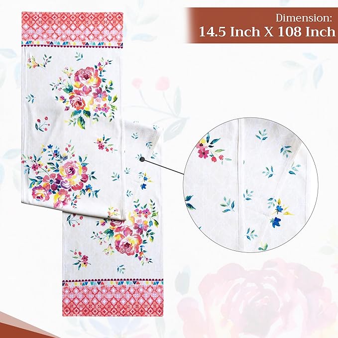 Table Runners 14.5 x 108 Inch Double Layer 100% Cotton Rose Garden
