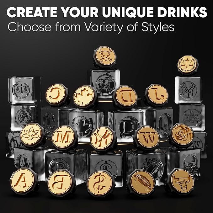 Berlinzo Ice Stamp Ring for Cube & Sphere - Custom Ice Cubes for Whiskey, Mojito Cocktails – J Letter Shaped Brass Ice Stamp j/ 3mm Depth - Black