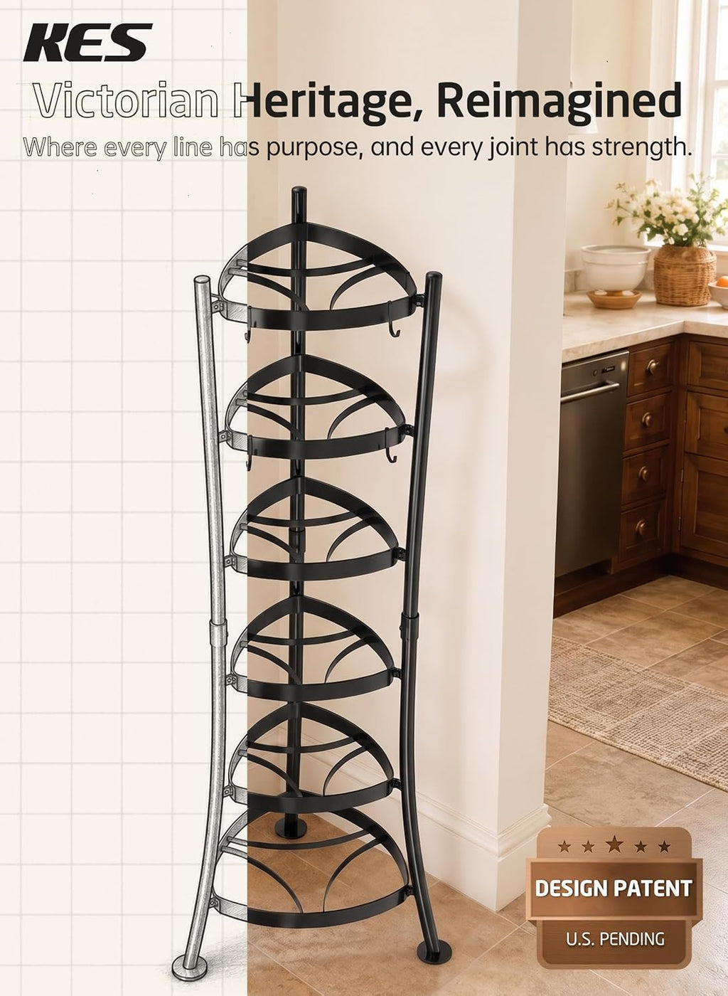 264 Lbs Capacity Freestanding Pot Rack, 6-Tier Cast Iron Cookware Stand with 6 – set view