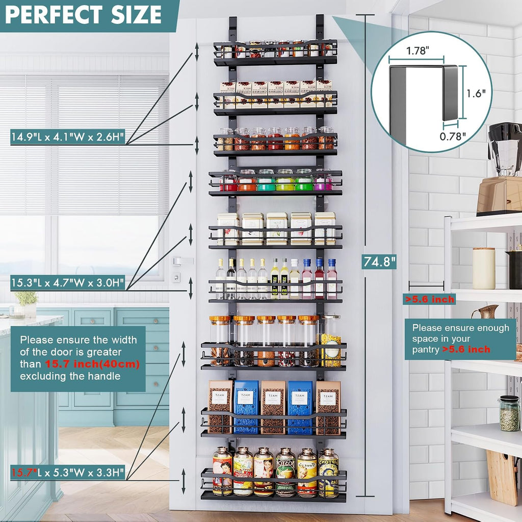 Spice Racks Over-the-Door Organizer with 9 Adjustable Tiers in Black Metal