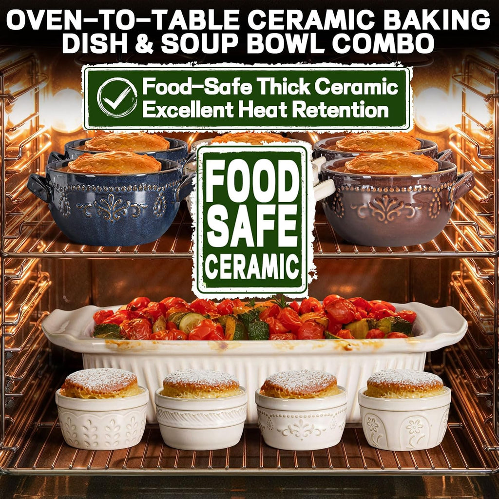 Rectangular Ceramic Baker, 5.1 Quart with Lid, White Oven-Safe Dish