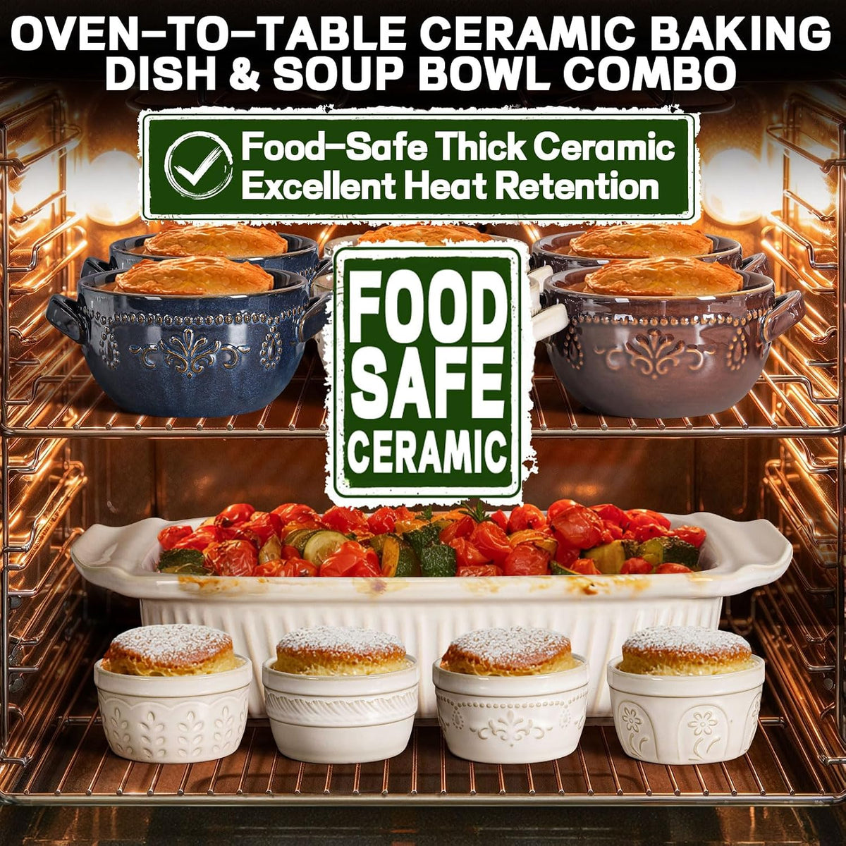 Rectangular Ceramic Baker, 5.1 Quart with Lid, White Oven-Safe Dish