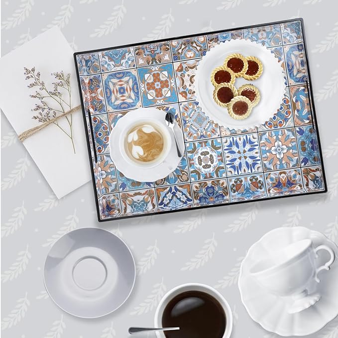 Serving Tray 15.7 x 11.8 Inch Rectangular Plastic with Handles