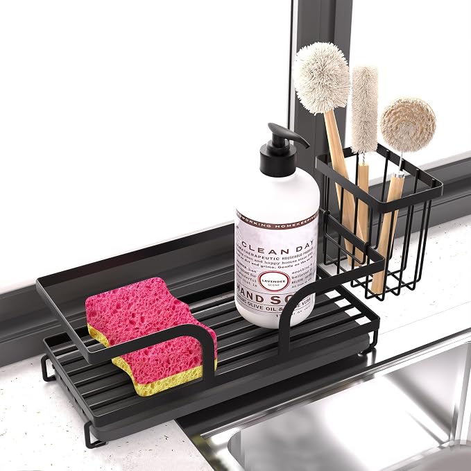 Kitchen Sink Caddy Organizer, Black Metal 2-Pack with Drying Tray