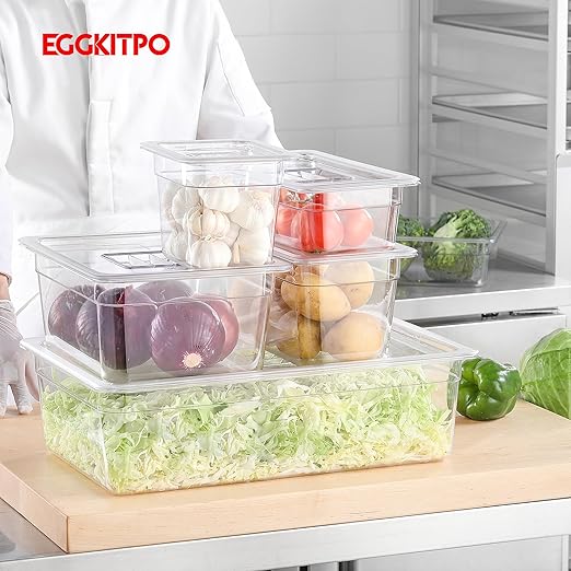 6 PCS Food Pan Lids 1/6 Size Polycarbonate Clear Pan Lids with Handle Food Storage Container Cover for Commercial Restaurant Hotel Dishwasher Safety