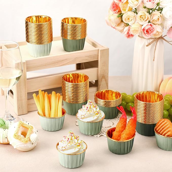 Baking Cups 100 Count Gradient Sage Green Foil Liners, 4 Colors