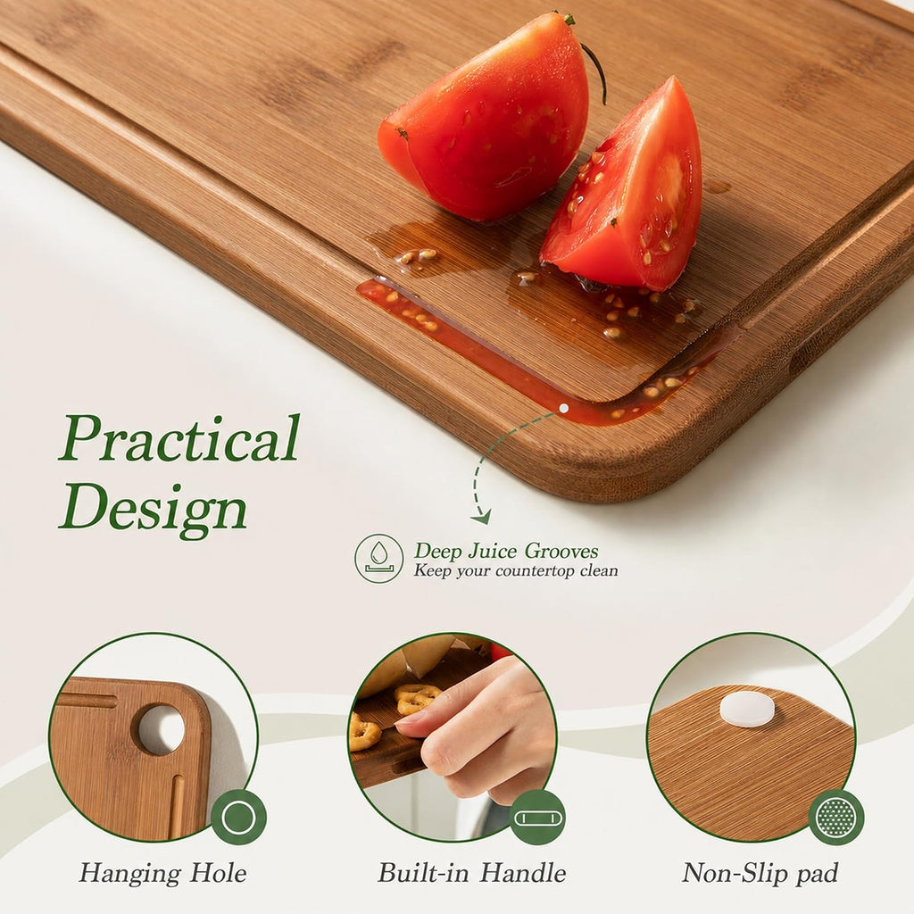 Bamboo Cutting Board 3-Piece Wooden Cutting Board & Knife Sets for kitchen – features