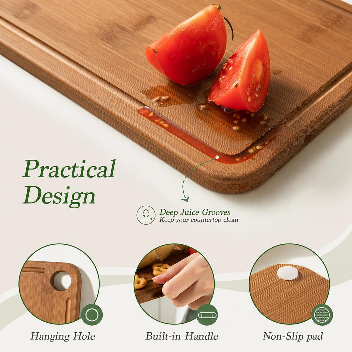 Bamboo Cutting Board 3-Piece Wooden Cutting Board & Knife Sets for kitchen – features
