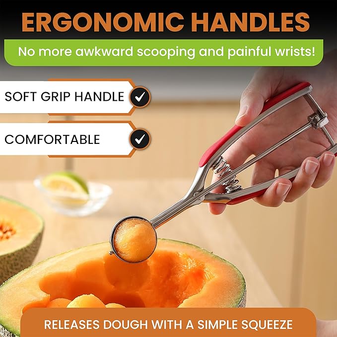 Ice Cream Scoops: 1 Tbsp Red Stainless Steel Cookie Scoop with Trigger