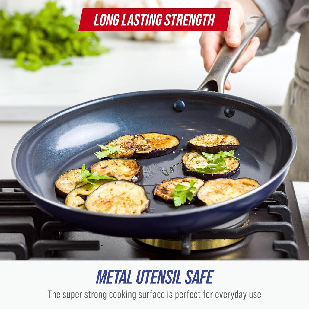 12” Nonstick Frying Pan Skillet with Lid, Diamond Infused Ceramic Nonstick Pots – set view
