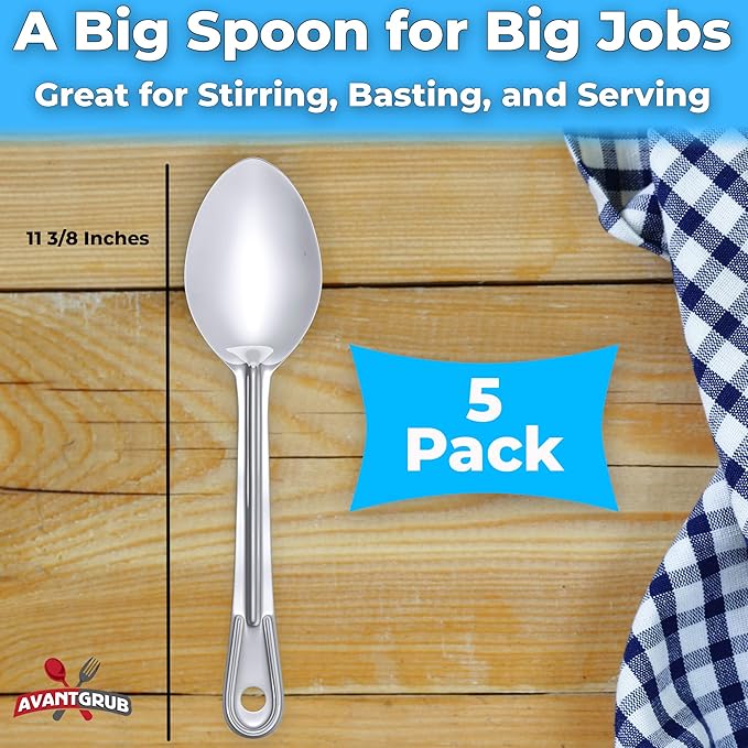 Cooking Spoons, 11 Inch Stainless Steel Serving Spoons, 5 Pack