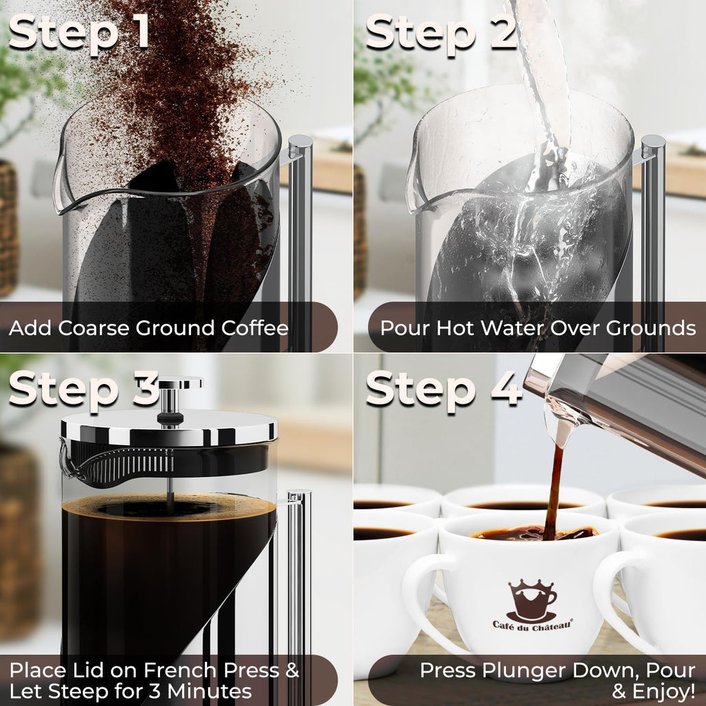French Press Coffee Maker, 34 oz Glass, Stainless Steel – features