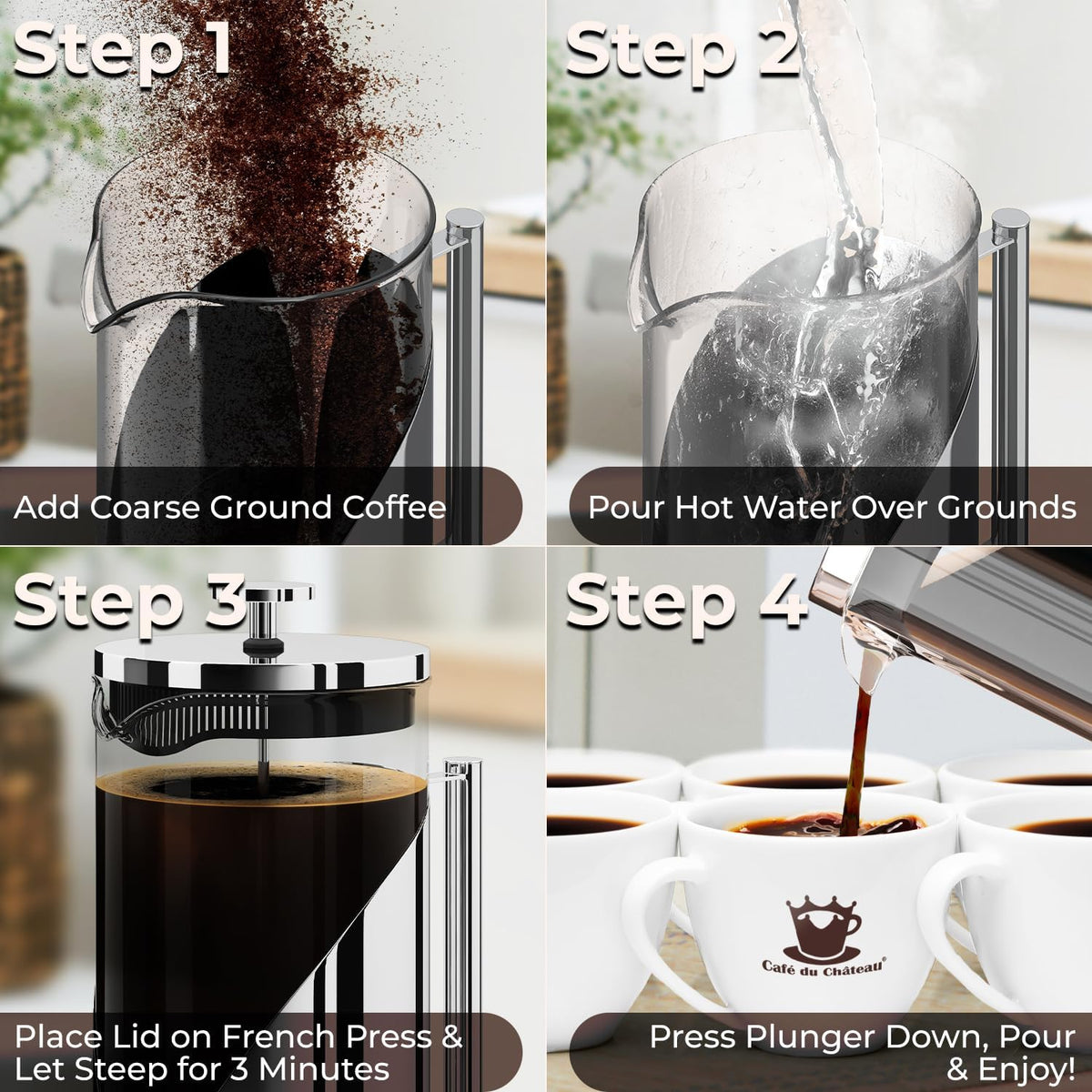 French Press Coffee Maker, 34 oz Glass, Stainless Steel – features