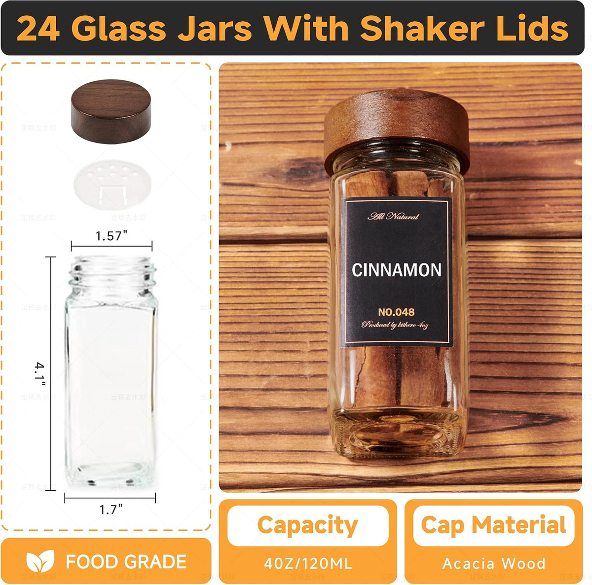 4-Tier Wall Mount Spice Rack Organizer with 24 Glass Jars, 216 Labels & Funnel – features