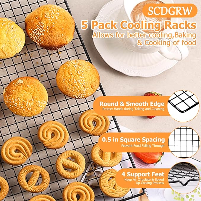 Cooling Racks 5-Pack, 10 x 16 Inch Stainless Steel Wire Baking Racks