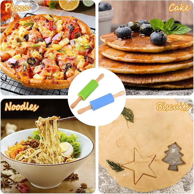Mini Silicone Rolling Pin for Kids, Non-stick Surface Wood Handle, 9 Inch 12 Pack