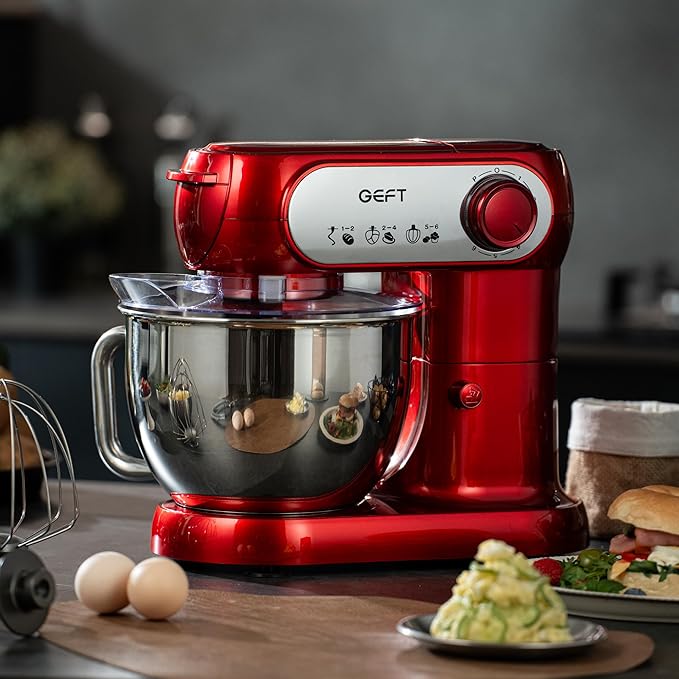 Stand Mixer, 3.5QT+6QT Two Bowls Kitchen Electric Mixer, 600W 6+P speed Tilt-Head Food Mixer with Stainless Steel Bowl, Dishwasher-Safe Dough Hook, Flat Beater, Wire Whisk, Splash Guard, Red