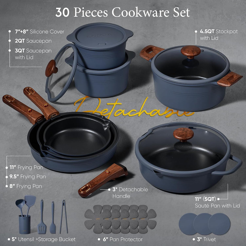 Cookware Set 30 Piece Titanium Nonstick Pots and Pans with Detachable Handles