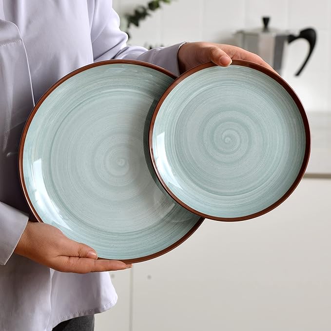 Dinnerware Sets for 4, 12 Piece Green Melamine Round Plates and Bowls