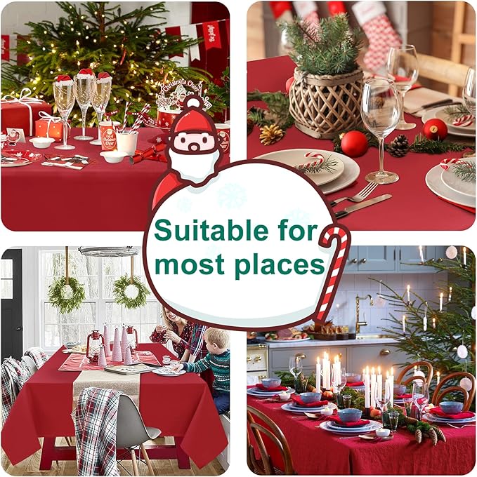 Tablecloths, 2 Pack, Red Polyester, 60 x 60 Inch Square, Spill Resistant