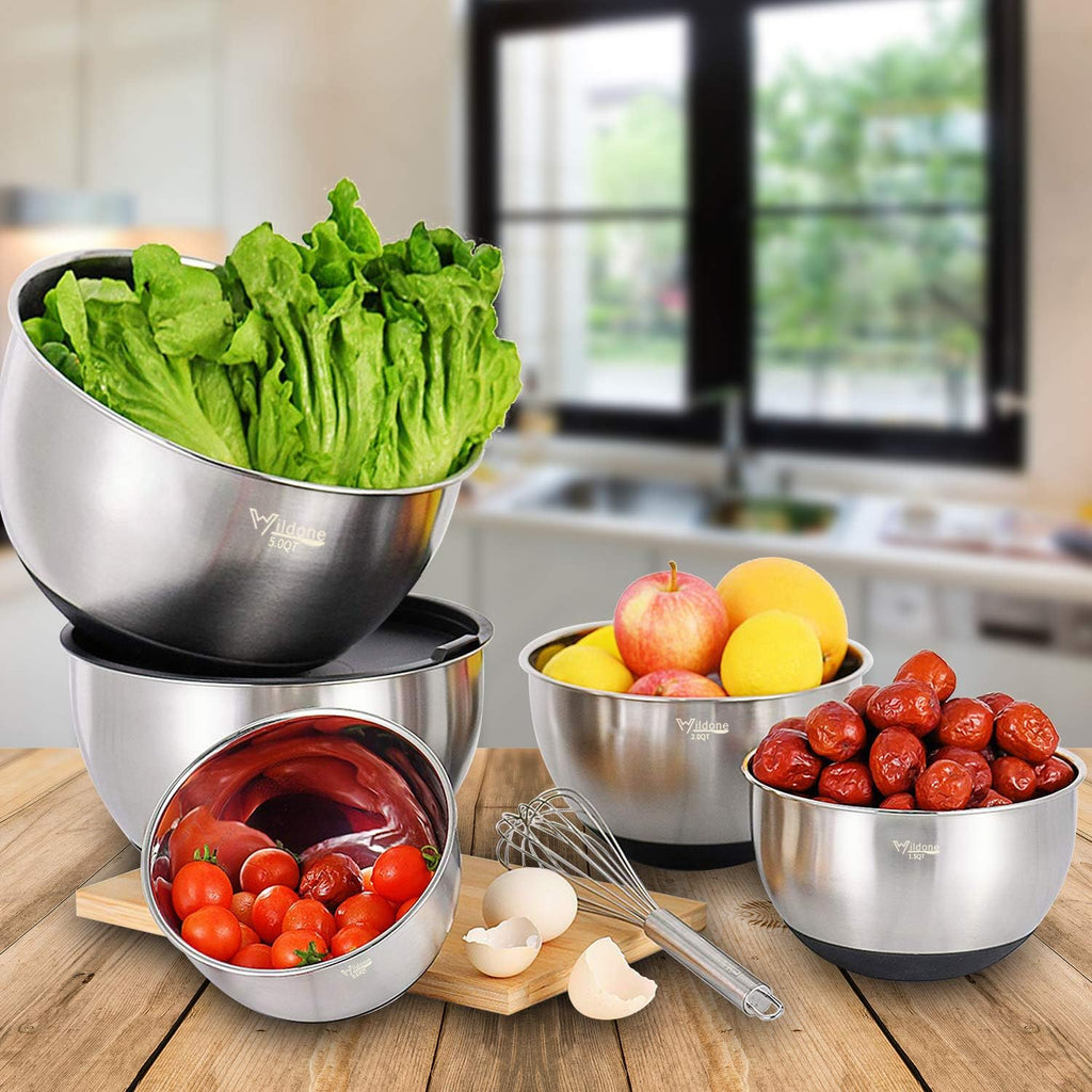 Mixing Bowls with Airtight Lids Set, 5PCS Stainless Steel Nesting Bowls – size reference