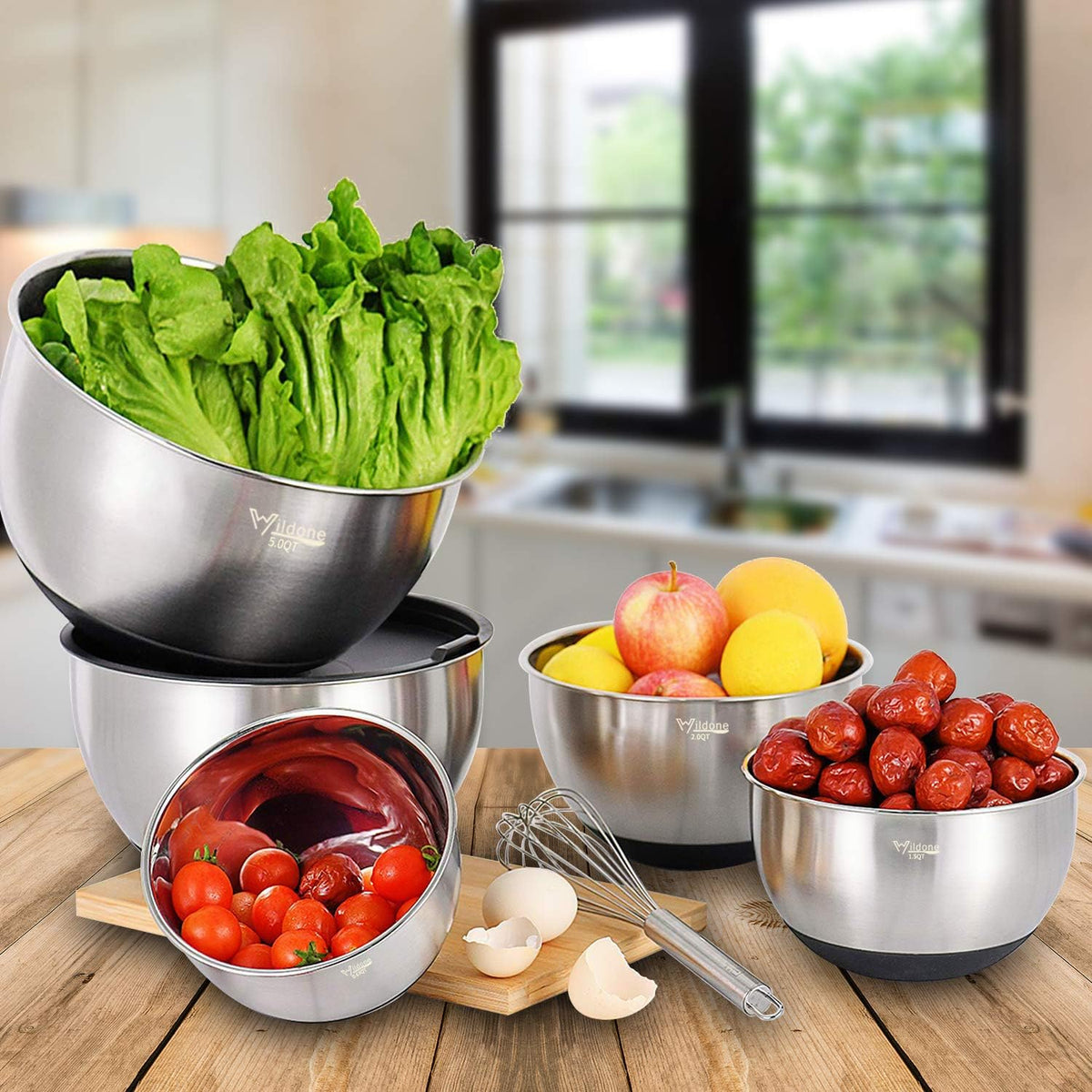 Mixing Bowls with Airtight Lids Set, 5PCS Stainless Steel Nesting Bowls – size reference