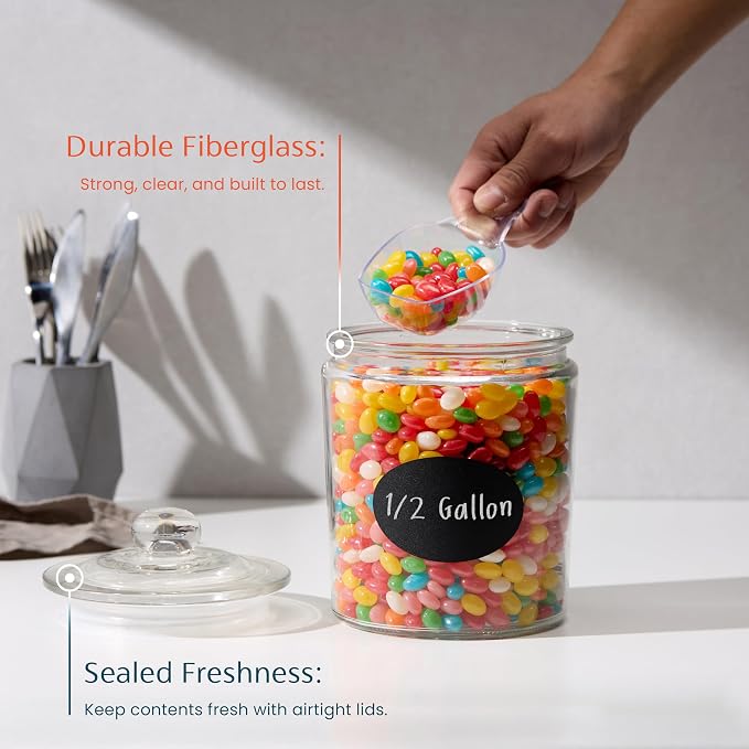 Food Jars with Airtight Lids, Clear Glass, Half Gallon, Set of 2