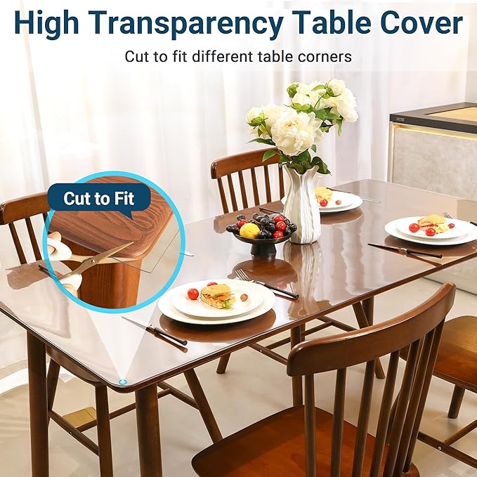 Clear Table Cover Protector Rectangle 36 x 54 Inch, 1.5mm Transparent Plastic Table Protector Waterproof, Anti-Scratch Clear Desk Mat for Office Desktop Dresser Dining Table, FDA Compliant