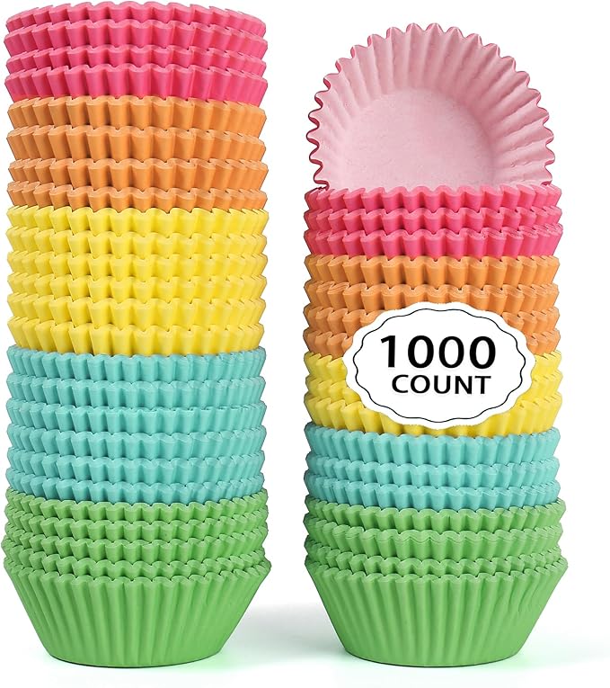 Baking Cups 1000 Count 1.4 Inch Mini Paper Liners in Rainbow Colors