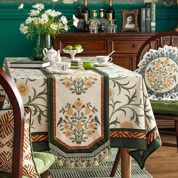 Velvet Table Runner, Botticelli Pattern, 12 x 63 Inches, Dining Decor