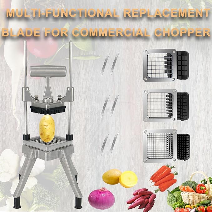 2Pcs 3/8''Replacement Chopper Blade, Commercial Vegetable Chopper Dicer Stainless Steel Blade and Pusher Block for Fruit Cutting Machine Tomato onion French Fries Cutter