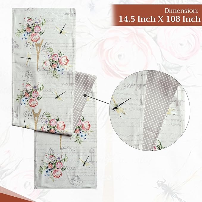 Table Runner, Double Layer 100% Cotton, 14.5 x 108 Inch Watercolor Print