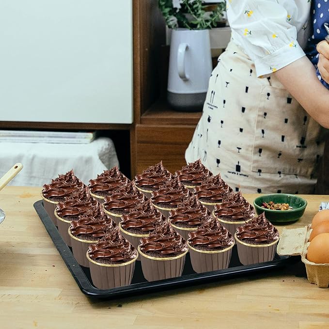 Baking Cups Mini Foil 100 Pack with Dome Lids, Brown