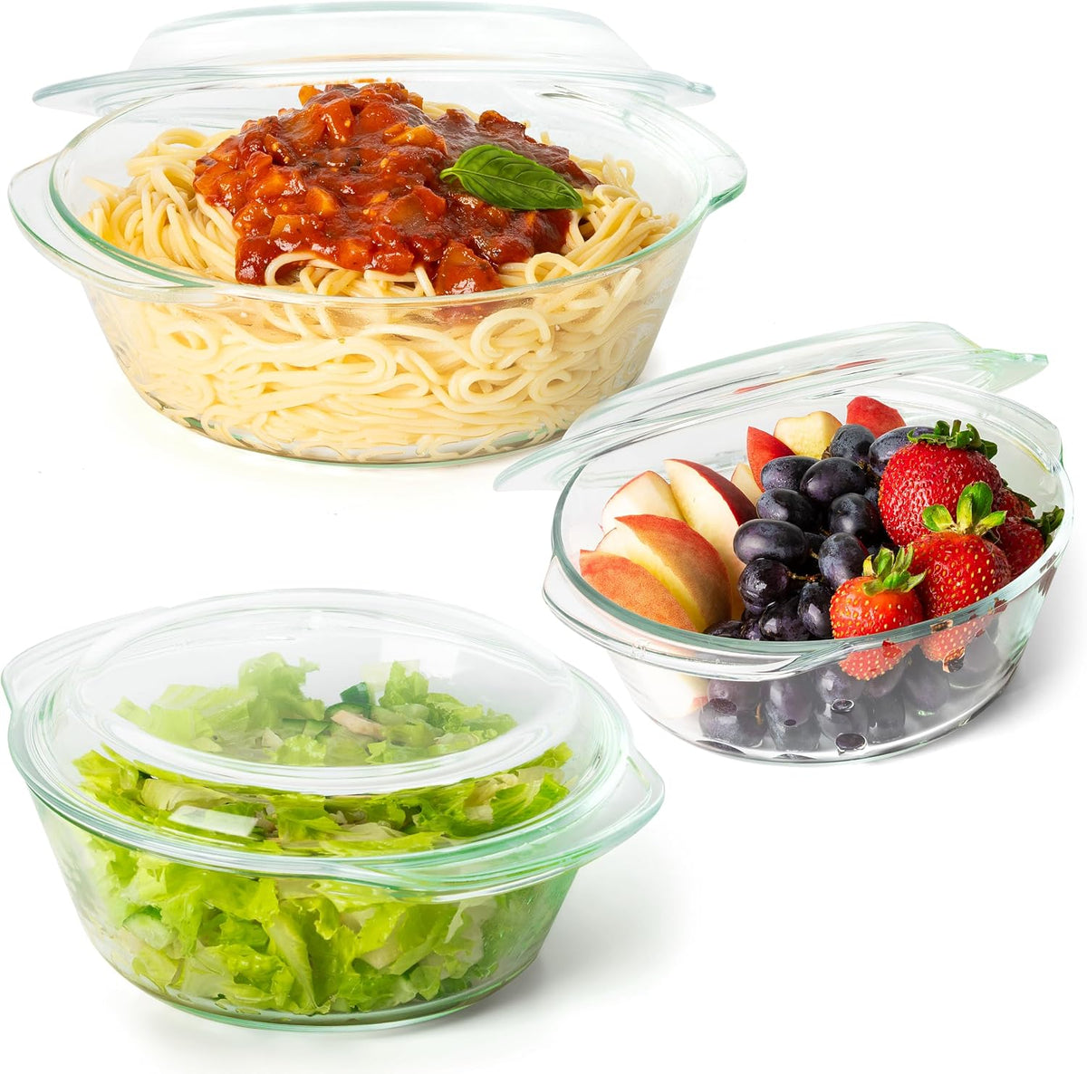 Clear Glass Casserole Dish Set with Lids, Glass Baking Dishes