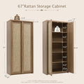 Pantry Cabinet 67-Inch Tall Rattan with Doors and Adjustable Shelves