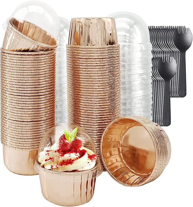 Baking Cups with Dome Lids, Mini Foil Liners, 100 Count, Champagne
