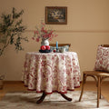 Round Tablecloth, 67 Inch Linen-Polyester Blend, Red Floral
