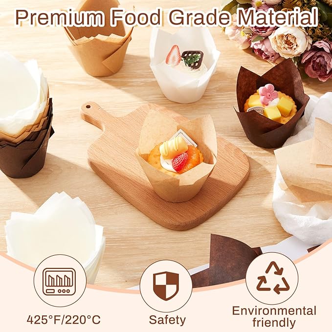 Baking Cups, Jumbo Tulip Paper, 300 Count, Light Brown and White