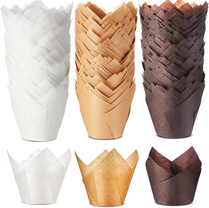 Baking Cups, Jumbo Tulip Paper, 300 Count, Light Brown and White
