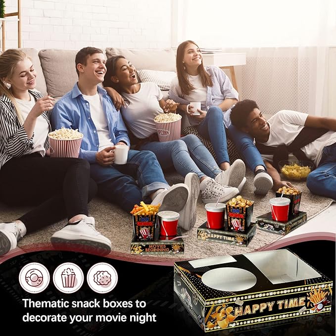 Movie Snack Bowls 36 Pack, Black and Gold Disposable Paper Trays