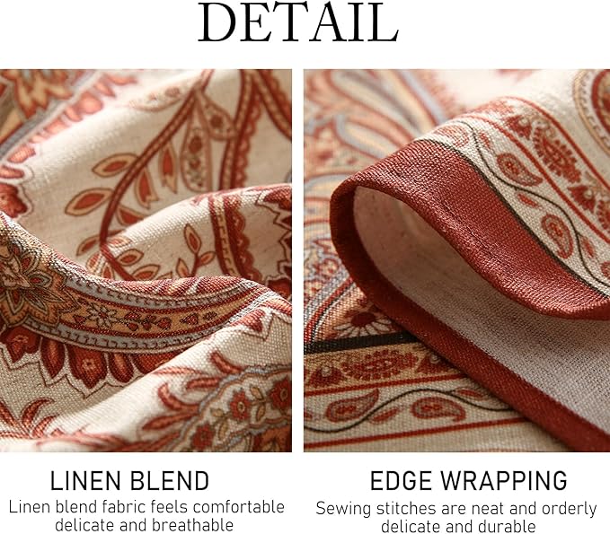 55-Inch Round Linen Blend Tablecloth with Floral Pattern for Dining