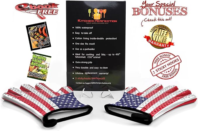 Silicone Grill Gloves, 12-Inch Set of 2, Heat Resistant to 500 Degrees