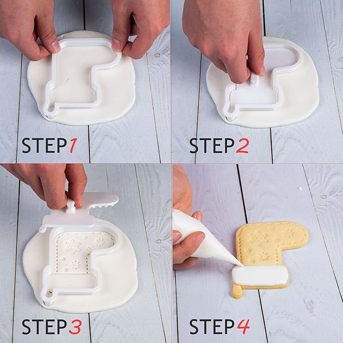 Flycalf Christmas Cookie Cutters Bulb Shapes with Plunger Stamps Holiday PLA Baking Accessories Cutter Molds Gifts Decorative Party 3.5" Kitchen Cake Supplies