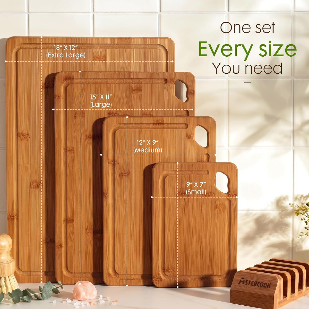 Cutting Boards: 4-Piece Carbonized Bamboo Set, Reversible, Brown