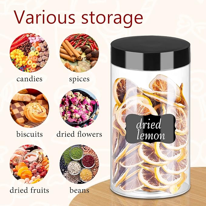 Clear Plastic Food Storage Jars 14 oz 20 Pack with Lids and Labels
